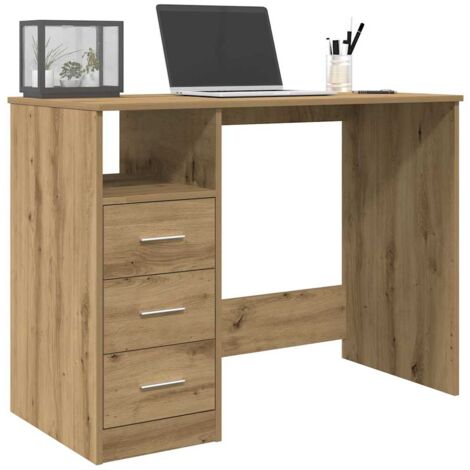 Vidaxl – Bureau droit chêne artisanal 102x76x50 cm – Bois d'ingénierie résistant à l'humidité – 3 tiroirs pour rangement optimisé