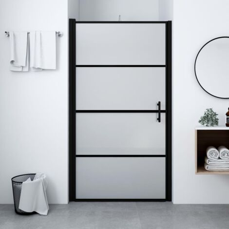 Vidaxl – Porte de douche en verre trempé dépoli 100x178 cm – Aluminium noir – Résistance éclaboussures – Poignée inox – Verre 5 mm
