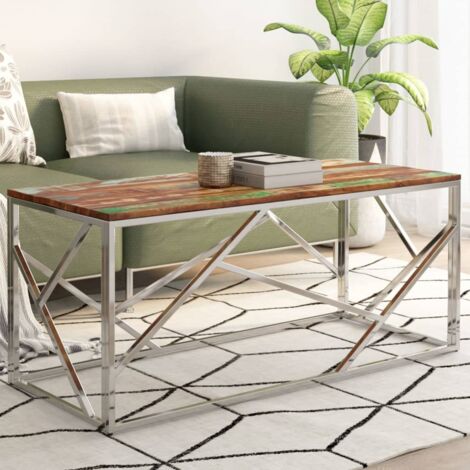 Table basse argenté inox et bois de récupération massif vidaXL