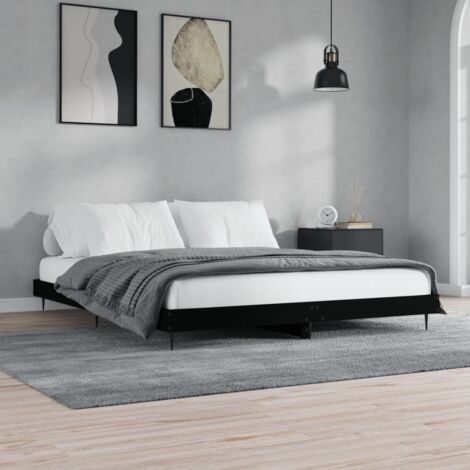 Vidaxl – Cadre de lit noir 200x200 cm en bois d'ingénierie – Structure robuste – Assemblage requis – Pour matelas 200x200 cm (1/6)