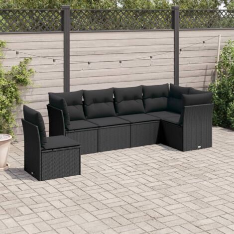 vidaXL Salon de jardin 6 pcs avec coussins noir résine tressée (1/3)
