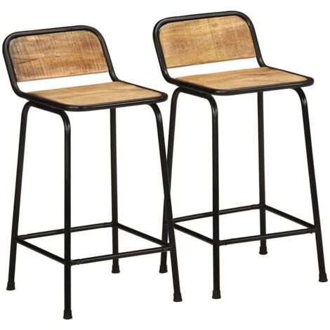 Vidaxl – Lot de 2 tabourets de bar en bois massif manguier brut – Hauteur 80 cm – Dossier de soutien et repose-pieds – Capacité 110 kg
