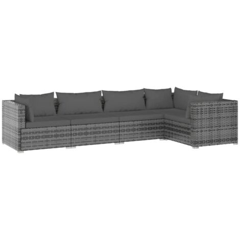 Salon de jardin 5 pcs avec coussins Résine tressée Gris vidaXL