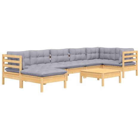 vidaXL Salon de jardin 8 pcs avec coussins gris Bois de pin massif (1/5)
