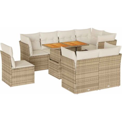 Salon de jardin avec coussins 9 pcs beige résine tressée vidaXL