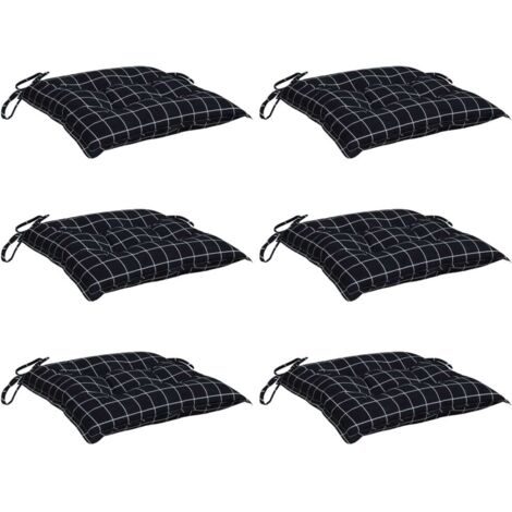 Coussins de chaise lot de 6 carreaux noir 50x50x7 cm vidaXL