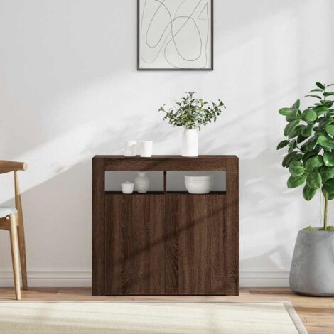 Vidaxl – Buffet chêne marron 80x35x75 cm – Bois d'ingénierie – Avec lumières LED RVB – Design minimaliste et élégant