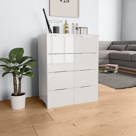 Vidaxl – Buffet blanc brillant 60x35x76 cm – Bois d'ingénierie – 8 tiroirs pour rangement optimisé – Finition haute brillance (1/6)