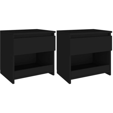 Vidaxl – Tables de chevet 2 pcs noir 40x30x39 cm – Bois d'aggloméré durable – Tiroir et compartiment de rangement – Design élégant
