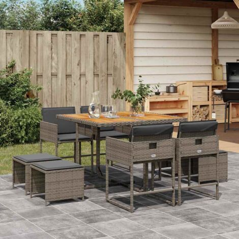 vidaXL Ensemble à manger de jardin 9 pcs coussins gris résine tressée