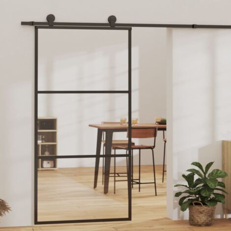 Vidaxl – Porte coulissante en verre ESG 102x205 cm – Aluminium noir – Ouverture silencieuse – Pour espaces lumineux