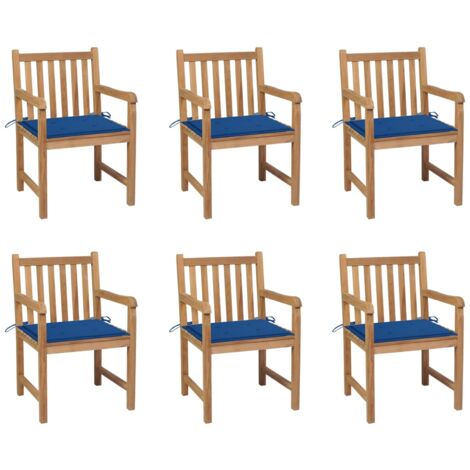 Chaises de jardin lot de 6 et coussins bleu royal Bois de teck vidaXL (1/5)