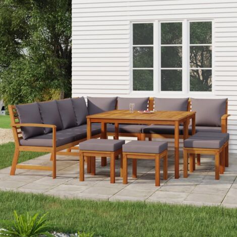 Ensemble à manger de jardin avec coussins 11 pcs bois d'acacia vidaXL