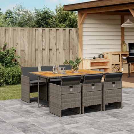 Vidaxl – Ensemble table et chaises de jardin 7 pcs – Résine tressée – Coussins épais – Dossier rabattable – Table 165x106x73 cm