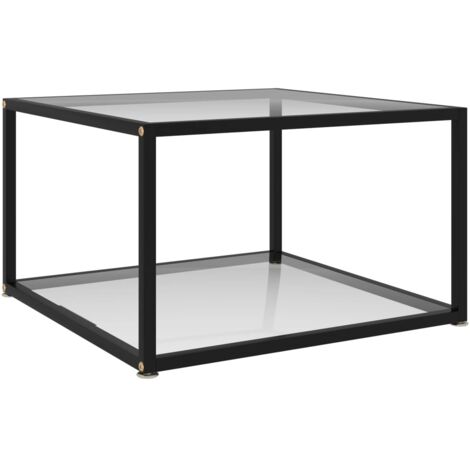Vidaxl – Table basse fixe 60x60x35 cm – Verre trempé 5 mm – Acier enduit de poudre – 2 niveaux avec étagère de rangement