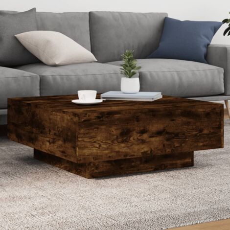 Vidaxl – Table basse fixe avec lumières LED – Chêne fumé 80x80x31 cm – Surface robuste pour boissons et décorations – Design moderne et épuré