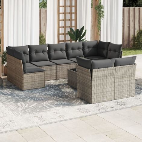 Salon de jardin avec coussins 10 pcs gris résine tressée vidaXL (1/3)