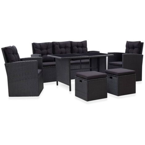 Minkurow – Salon de jardin 6 pcs en résine tressée noire – Coussins confortables – Cadre en acier enduit de poudre – Table 120x70cm (1/5)