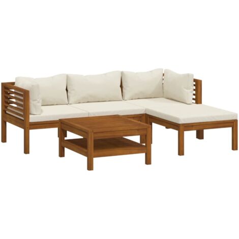 Salon de jardin 5 pcs avec coussin crème Bois d'acacia solide vidaXL