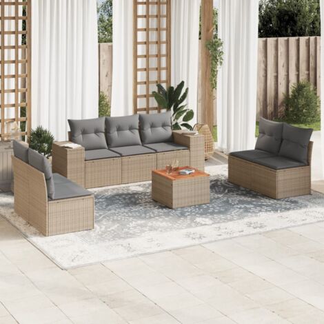 Salon de jardin avec coussins 8 pcs beige résine tressée vidaXL (1/3)