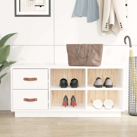 Banc à chaussures Blanc 100x34x45 cm Bois de pin massif vidaXL (1/5)