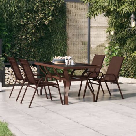 Vidaxl – Table de jardin marron et noir 140x70x70 cm – Acier enduit de poudre et verre trempé – Pour espaces extérieurs modernes