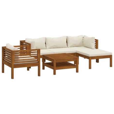 vidaXL Salon de jardin 6 pcs avec coussin crème Bois d'acacia solide