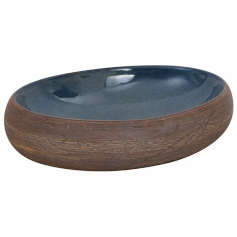 Vasque à poser marron et bleu ovale 59x40x15 cm céramique vidaXL