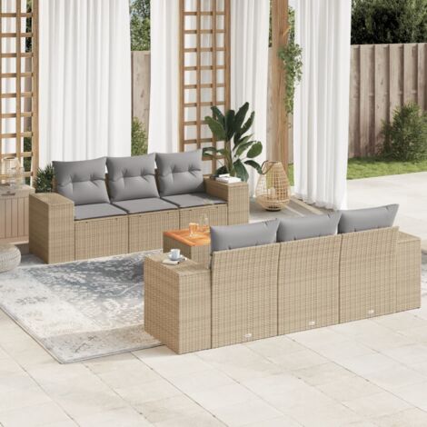 vidaXL Salon de jardin avec coussins 7 pcs beige résine tressée (1/3)