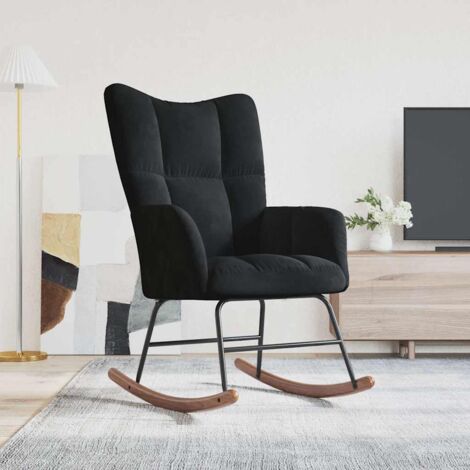 Vidaxl – Chaise à bascule noire en velours – Fauteuil relax avec mousse rembourrée – Cadre en acier et bois d'hévéa – Dimensions 61x78x98 cm