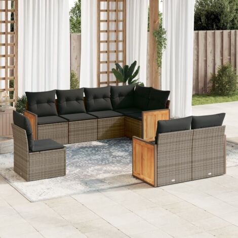 vidaXL Salon de jardin 8 pcs avec coussins gris résine tressée (1/5)