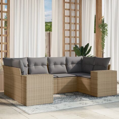 vidaXL Salon de jardin avec coussins 6 pcs beige résine tressée (1/5)