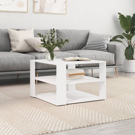 Vidaxl – Table basse fixe blanche 59,5x59,5x40 cm – Bois d'ingénierie – Dessus robuste – Rangement à 3 niveaux pour salon moderne