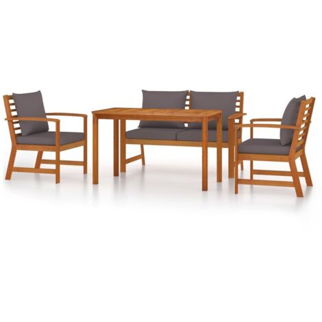 The Living Store Ensemble à manger de jardin 4 pcs coussins Bois acacia - Salon De Jardin - Mobilier De Jardin - Set Salon De Jardin - Table Basse - Chaises De Jardin