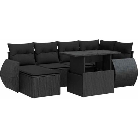 Salon de jardin 7 pcs avec coussins noir résine tressée vidaXL (1/5)