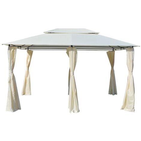 Vidaxl – Tonnelle avec rideaux 4 x 3 m – Structure en acier thermolaqué – Toile polyester résistante aux UV et à l'eau – Design ventilé pour confort (1/5)