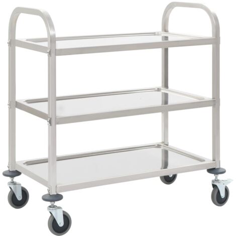 Vidaxl – Chariot de cuisine 3 niveaux 95x45x83,5 cm – Acier inoxydable – 4 roulettes pivotantes avec frein – Capacité 20-25 kg par étagère