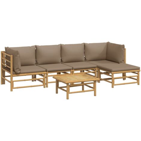 vidaXL Salon de jardin 6 pcs avec coussins taupe bambou