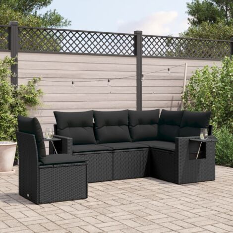 Salon de jardin 5 pcs avec coussins noir résine tressée vidaXL (1/3)