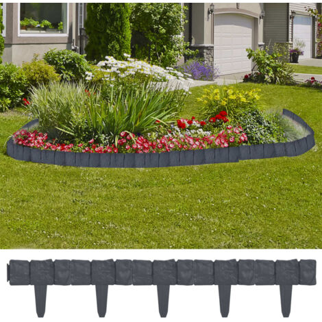 Vidaxl – Clôture de jardin aspect pierre 41 pcs – Plastique 10 m – Hauteur 22,5 cm – Pour sols meubles (1/5)
