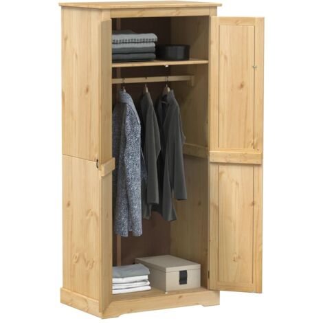 Vidaxl – Garde-robe Corona en bois de pin massif 76x50x170 cm – 2 portes avec poignées en métal – Finition cire de miel pour style rustique (1/6)