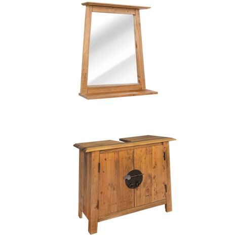 Vidaxl – Ensemble de meubles de salle de bain en bois de pin massif recyclé – Dimensions armoire 70x32x63cm – Miroir vintage 70x12x79cm – Fixation murale incluse (1/7)