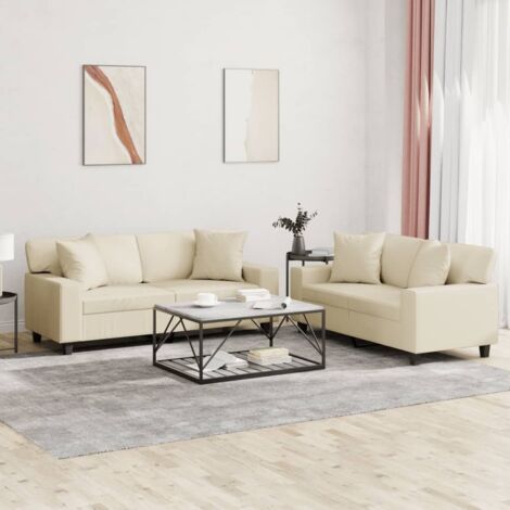 Ensemble de canapés 2 pcs avec coussins crème similicuir vidaXL (1/5)