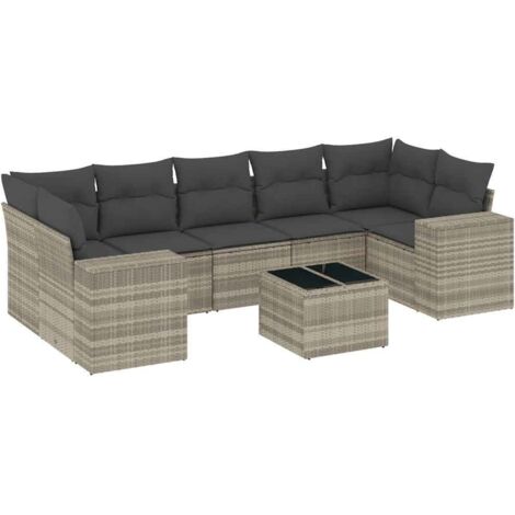 vidaXL Salon de jardin 8 pcs avec coussins gris clair résine tressée (1/3)