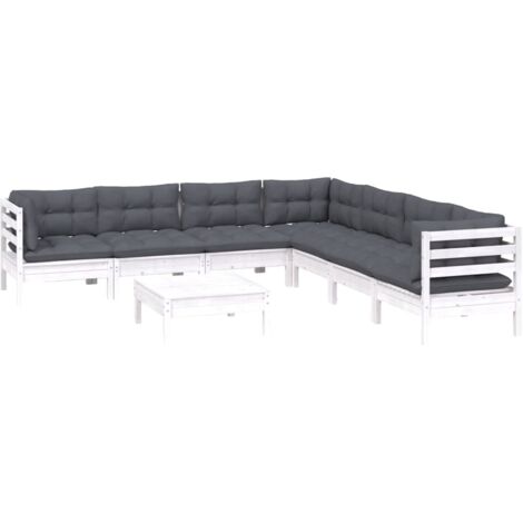vidaXL Salon de jardin 8 pcs avec coussins blanc bois de pin massif (1/5)