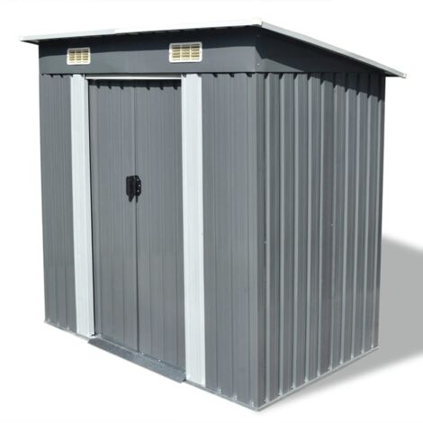 Vidaxl – Abri de jardin en métal gris 190 x 124 x 181 cm – Acier galvanisé – 2 trous d'aération – Double porte coulissante