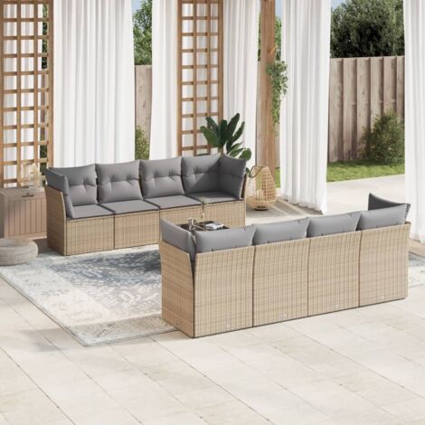 vidaXL Salon de jardin avec coussins 9 pcs beige résine tressée (1/3)