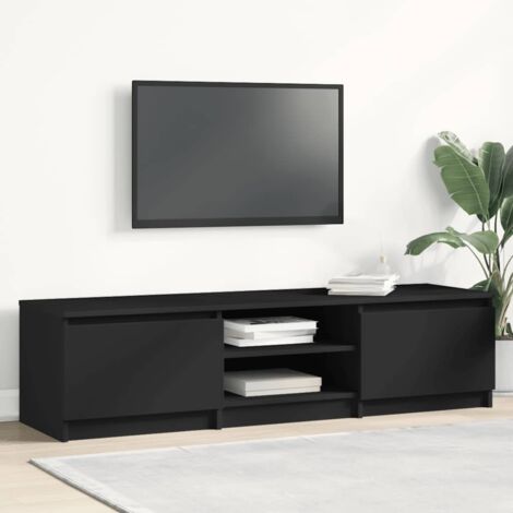 Vidaxl – Meuble TV noir 140x40x35,5 cm en aggloméré – 2 portes et 2 compartiments ouverts – Design classique et facile à nettoyer