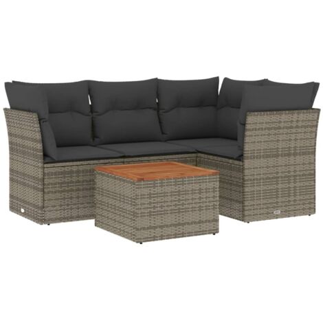 vidaXL 5 Piece Garden Sofa Set with Cushions Grey Poly Rattan (1/5)