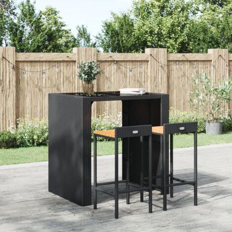 vidaXL Tabourets de bar lot de 2 noir résine tressée et bois d'acacia (1/5)